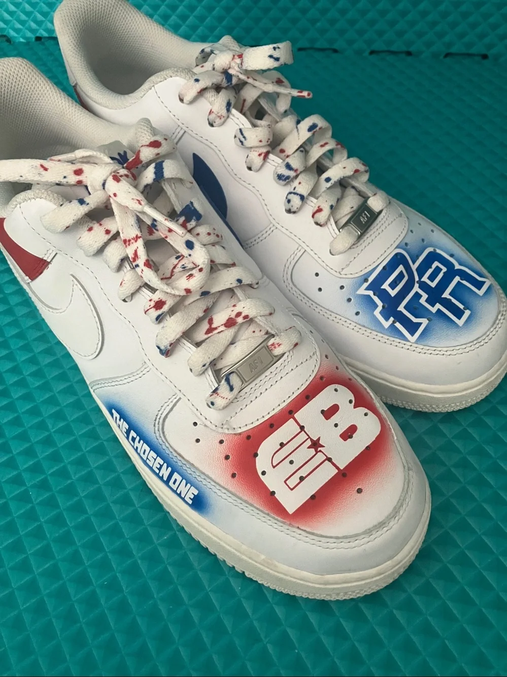Nike Air Force 1 Customized Puerto Rican flag designs White Sneakers | 11.5